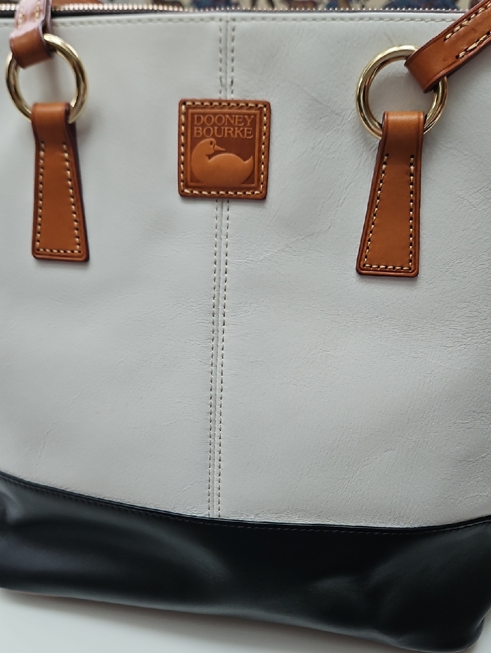 Dooney & Bourke Large Color Block White & Black Smooth Leather Tobi Tote - Picture 13 of 14